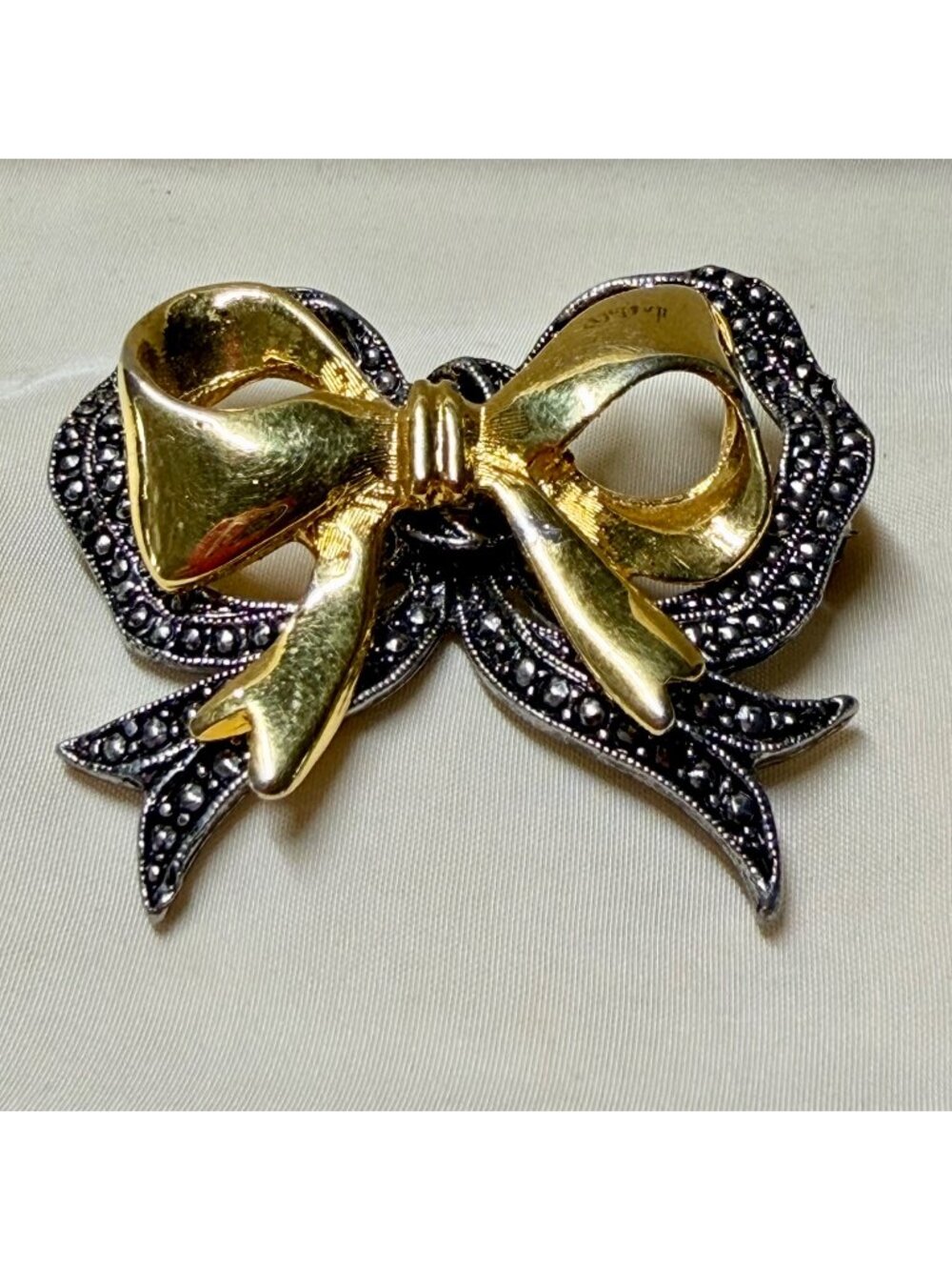 Bow Brooch Vintage Gold Tone Silver Tone With Silver Tone Accents